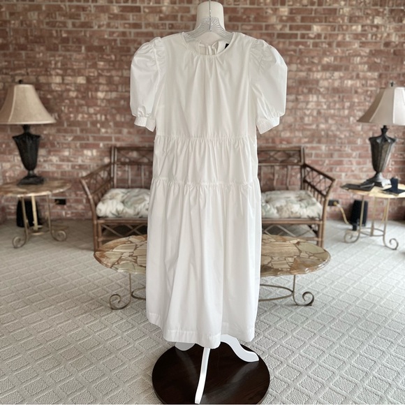 En Saison Midi Dress White Tiered Puff Short Sleeve Midi XS Babydoll Open Back - Picture 3 of 17